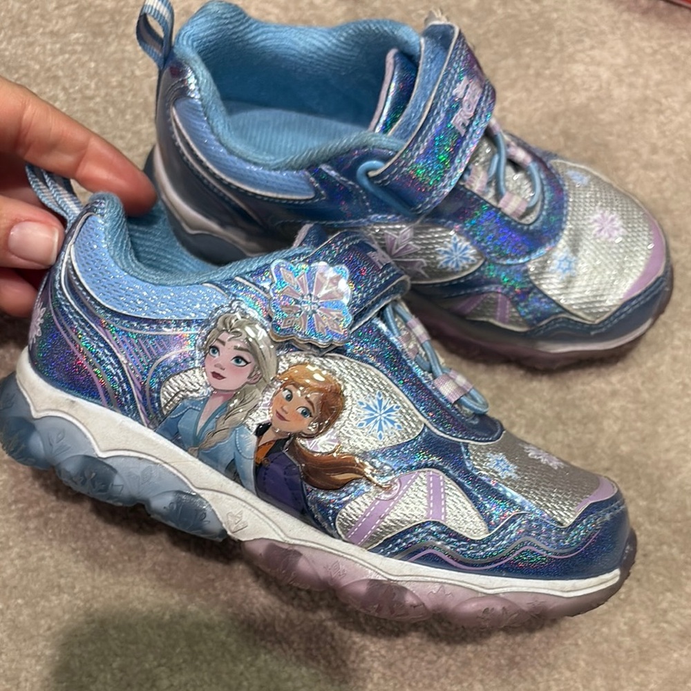 Disney Blue and Silver Frozen Light up Sneakers with Sturdy Sole